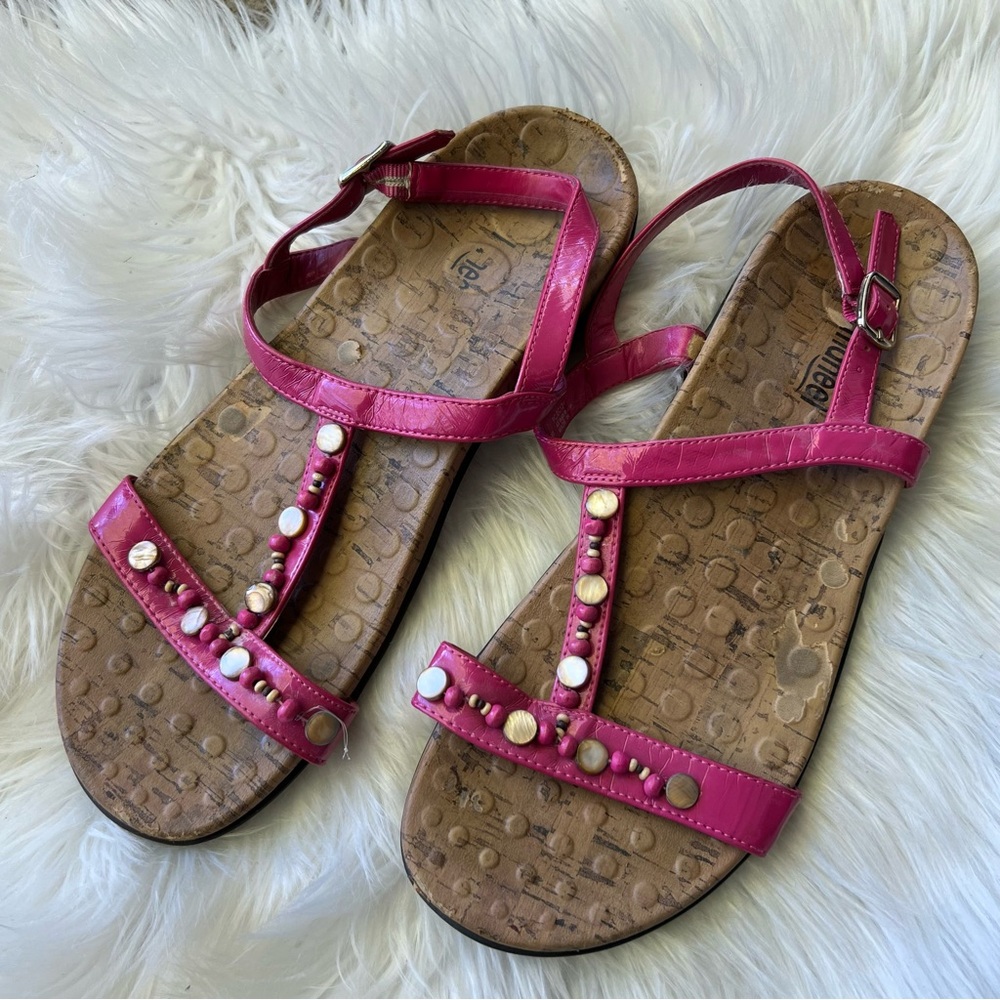 Orthaheel Brown and Pink Strappy Beaded Open Toe Sandals